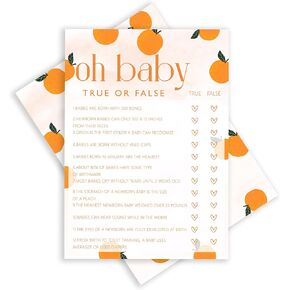 ISOVF Orange Theme Baby Shower Games -Double-Sided Baby Prediction and Advice Game & Oh Baby True Or False Games, A Little Cutie is on The Way Gender Neutral Party and Supplies-(K01)