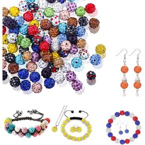 HHOOMY 10mm Rhinestone Beads, Clay Disco Ball Beads, Shamballa Disco Ball Beads Bulk, Sparkling Crystal Clay, DIY Necklaces, Earrings and Decoration 70pcs Mixed Color