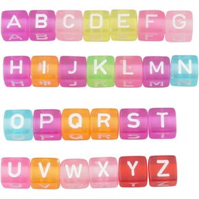 ALLinONE Mixed Acrylic Letter/Alphabet “A-Z"Cube Beads 10x10x10mm for DIY Craft (Transparent Multicolor)