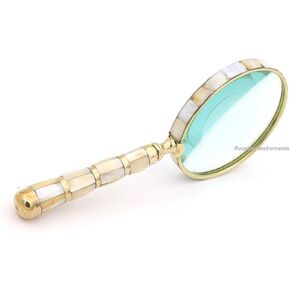 Handmade Mother-of-Pearl Inlaid Brass Magnifying Glass – 10x Handheld Loupe with 4″ Lens – Antique Reading & Inspection Magnifier for Coin & Stamp, Astrologers & Low-Vision Elderly Décor Gift