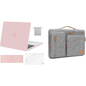 MOSISO Compatible with MacBook Pro 13 inch Case M2 M1 2023-2016, Plastic Hard Shell&360 Protective Bag 4 Zipper Pockets&Keyboard Cover&Screen Protector&Pouch, Rose Quartz&Gray
