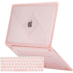MOSISO Compatible with MacBook Pro 13 inch Case M2 2025-2016 A2338 M1 A2251 A2289 A2159 A1989 A1708 A1706, Anti-Cracking Heavy Duty Streaks Geometric TPU Bumper Plastic Hard Shell&Keyboard Cover, Pink