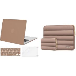 MOSISO Compatible with MacBook Pro 14 inch Case 2024-2021 M3 A2918 A2992 M2 A2779 M1 A2442, Plastic Hard Shell&Polyester Horizontal Sleeve Bag with Small Case&Keyboard Cover, Brown&Caramel Brown