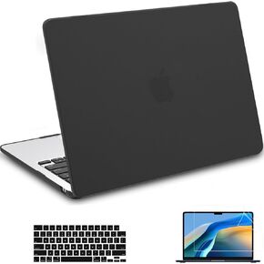 B BELK Compatible with 2025 2024-2022 MacBook Air 13 inch Case M4 M3 M2 Model A3240 A3113 A2681, New Protective Hard Shell for MacBook Air 13.6"+ Keyboard Cover + Screen Protector, Black