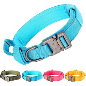 Heavy Duty Tactical Dog Collar,Adjustable Military Training Nylon Dog Collar with Control Handle,Thick Nylon & Strong Metal Buckle,Safety Pet Collars for Medium Large Dogs,Blue,Large Size 16.5"-21.3"
