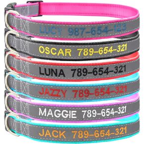 Personalized Reflective Dog Collar,Custom Embroidered Pet Collar with Name and Phone Number Adjustable for X-Small Small Medium Large Dogs