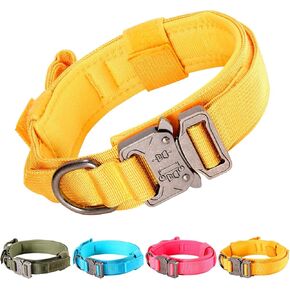 Heavy Duty Tactical Dogs Collar,Adjustable Military Training Nylon Dog Collar with Control Handle,Thick Nylon Strong Metal Buckle,Safety Pet Collar for Medium Large Dog,Yellow,Extra Large 19.7"-24.5"