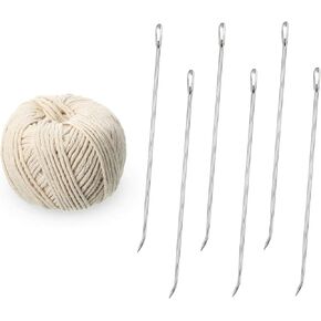 7 Pieces Poultry Lacing Kit Turkey Lacer 7 Inch Roasting Supplies Meat Trussing Needle Stainless Steel Pin and Twine Cooking Twine for Trussing, Tying Poultry Meat, Pig, Roasting Turkey