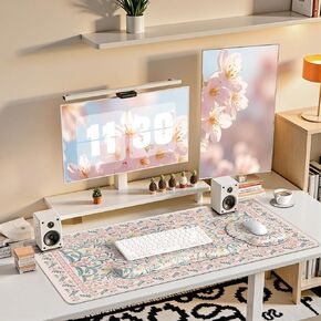 iCasso Desk Mat, Large Mouse Pad Wrist Support Set, 4in1 XXL Large Mousepad + Keyboard Wrist Rest+Mouse Wrist Rest+Coastert with Ergonomic Design for Home Office Computer(Watercolor Stickers)