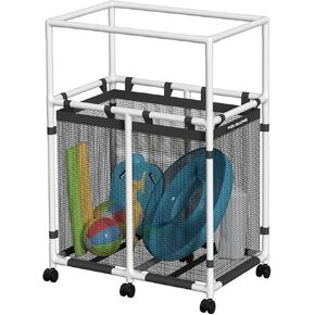 Pool Storage Bin, 105 Gallons, Holder for Noodles, Toys, Floats, Towels, Mesh Organizer for Swimming Equipments, Basic Pro Style