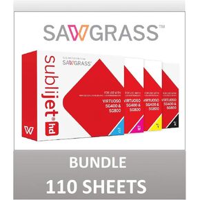 SUBLIJET HD Ink Cartridges for Sawgrass Virtuoso SG400/SG800 - COMPLETE SET (CMYK) - WITH 110 SHEETS OF SUBLIMATION PAPER - EVENTPRINTERS BRAND (Made in Japan)
