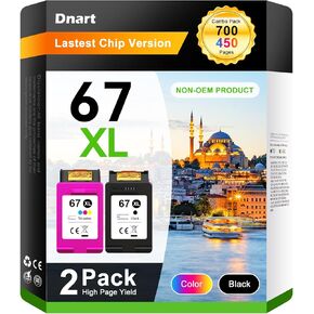 67XL 67 Ink Cartridges Black/Color Combo Pack Replacement for HP Ink 67 XL Work for DeskJet 2755e Ink Cartridges 2700e 2855e 4155e Envy 6055 6455e Printer 2 Pack (Black, Tri-Color)