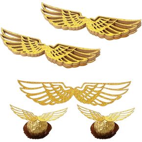 35PCS Wizard Party Chocolate Decoration Wings Chocolate Decoration, Wings Wafer Cupcake Toppers with 35pcs Glue Point, Wafer Cupcake Toppers for Anniversary Birthday Wedding