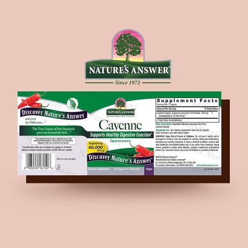Nature's Answer Cayenne Pepper Powder Capsule Supplement, 90-Count | Natural Metabolism Booster | Promotes Cardiovascular Health | Helps with Digestion & Circulation (Pack of 1) in Saudi Arabia