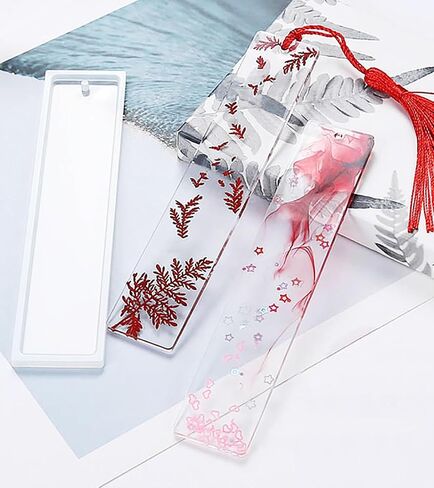 إشارة مرجعية مع شرابات 4pcs مستطيل المجوهرات السيليكون صنع القالب مع 20pcs شرابات حريرية ملونة لاتفاقية الإيبوكسي التي تصب حلي عيد الميلاد علامات الهدية الحرفية (2.5x14 سم ، مستطيل) in Kuwait