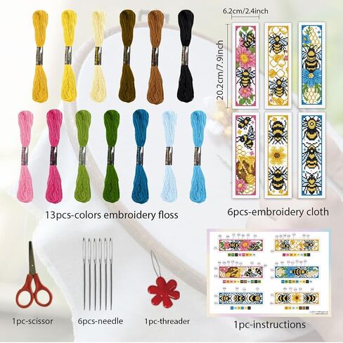 ORIGACH 6 Set Horse Cross Stitch Bookmark Kit for Beginner with Backing Felt Floss Instructions DIY Stamped Embroidery Bookmark Kit for Adults, Book Lovers in Saudi Arabia