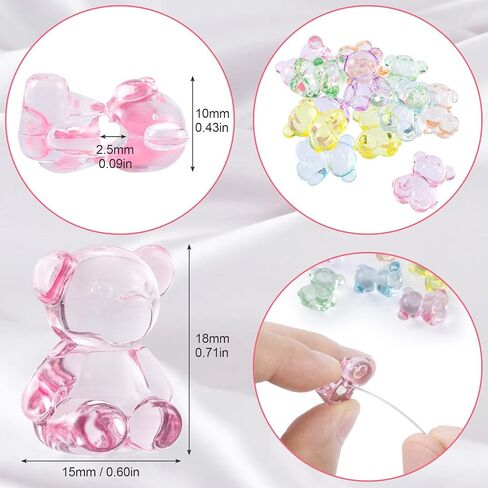 Pagow 110pcs أكريليك باستيل الدب حبات السحر شفاف حلوى لطيف 15 مم × 18 ملم ملون كاوي مرتبة للهاتف سوار الحبل حزام معصم ديي قلادة مجوهرات مركبة in Saudi Arabia