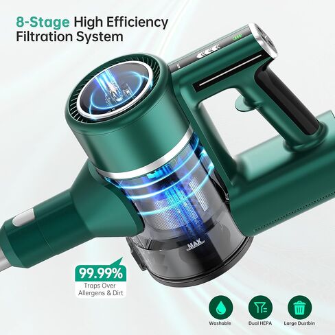 WIE Cordless Vacuum Cleaner for Home Rechargable, Powerful Suction Stick Handheld for 50+ Min Carpet Battery Lightweight, 6 LED Anti-Tangle Brush Brushless Motor Hardwood All Floor Pet Hair Car in Saudi Arabia