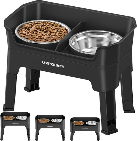 URPOWER 3-in-1 Elevated Dog Bowls Mess Proof Double Deck Raised Dog Bowls 4 Height Adjustable Dog Bowl Stand with 2 Stainless Steel Dog Food Bowls and Licking Plate for Small Medium Large Dogs & Pets in Kuwait
