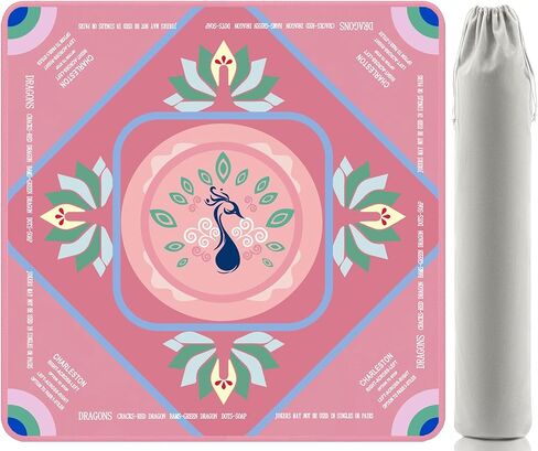 Mahjong Mat, 31.5x31.5 Inch 3mm Thickened American Mahjong Mat for Table with Rules Printed,Anti-Slip, Noise Reduction Mahjong Gift (Pink) in Saudi Arabia