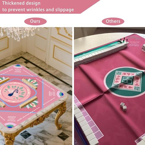 Mahjong Mat, 31.5x31.5 Inch 3mm Thickened American Mahjong Mat for Table with Rules Printed,Anti-Slip, Noise Reduction Mahjong Gift (Pink) in Saudi Arabia
