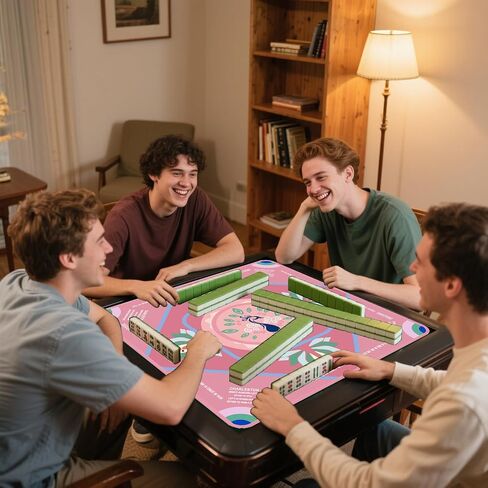 Mahjong Mat, 31.5x31.5 Inch 3mm Thickened American Mahjong Mat for Table with Rules Printed,Anti-Slip, Noise Reduction Mahjong Gift (Pink) in Saudi Arabia