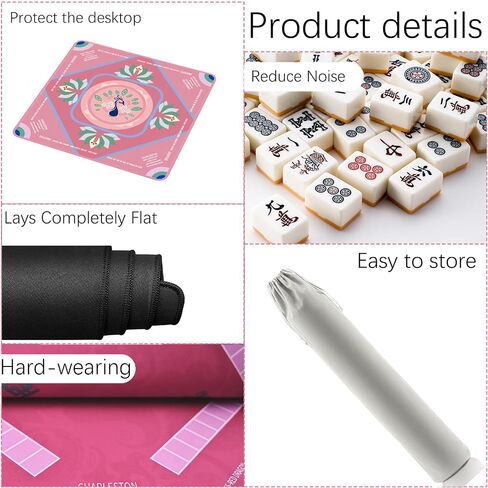 Mahjong Mat, 31.5x31.5 Inch 3mm Thickened American Mahjong Mat for Table with Rules Printed,Anti-Slip, Noise Reduction Mahjong Gift (Pink) in Saudi Arabia