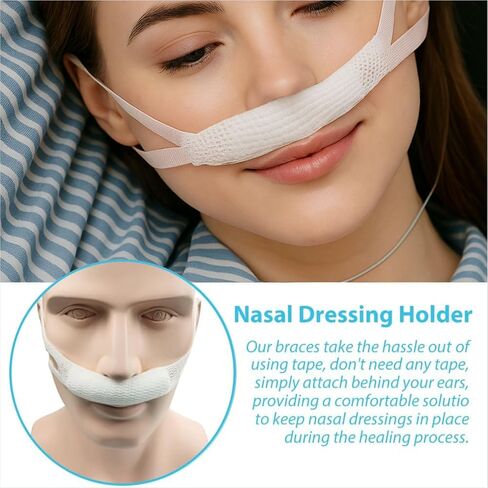 Nasal Dressing Holders 20 PCS, External Nose Mesh Wound Bandage Post-Op Support Supplies, Elastic Nasal Packing Retainers with Cotton Core in Kuwait