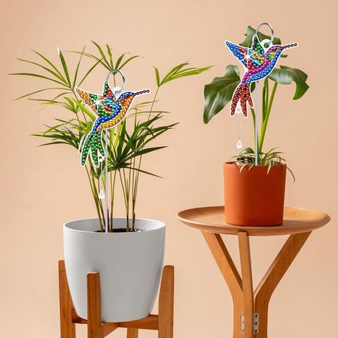 HTTDMY 6 Pcs Diamond Art Kits for Adults, Diamond Painting Crafts Stakes with Pendant for Garden Home Decoration (Hummingbird) in Saudi Arabia