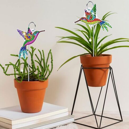 HTTDMY 6 Pcs Diamond Art Kits for Adults, Diamond Painting Crafts Stakes with Pendant for Garden Home Decoration (Hummingbird) in Saudi Arabia