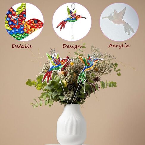 HTTDMY 6 Pcs Diamond Art Kits for Adults, Diamond Painting Crafts Stakes with Pendant for Garden Home Decoration (Hummingbird) in Saudi Arabia