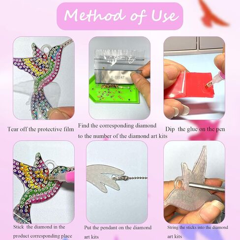 HTTDMY 6 Pcs Diamond Art Kits for Adults, Diamond Painting Crafts Stakes with Pendant for Garden Home Decoration (Hummingbird) in Saudi Arabia