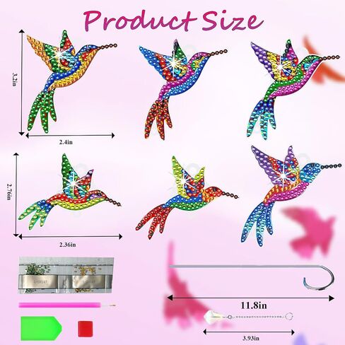 HTTDMY 6 Pcs Diamond Art Kits for Adults, Diamond Painting Crafts Stakes with Pendant for Garden Home Decoration (Hummingbird) in Saudi Arabia