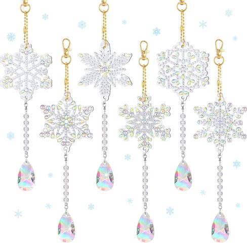6 Pieces Snowflake Diamond Art Kits Double Sided Diamond Art Suncatchers Wind Chimes Hanging Accessories for DIY Crafts Home Windows Decoration in Kuwait