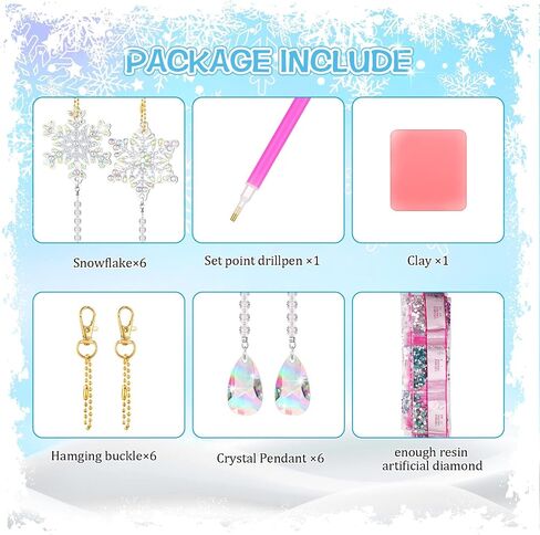 6 Pieces Snowflake Diamond Art Kits Double Sided Diamond Art Suncatchers Wind Chimes Hanging Accessories for DIY Crafts Home Windows Decoration in Kuwait