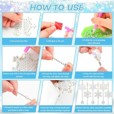 6 Pieces Snowflake Diamond Art Kits Double Sided Diamond Art Suncatchers Wind Chimes Hanging Accessories for DIY Crafts Home Windows Decoration in Kuwait
