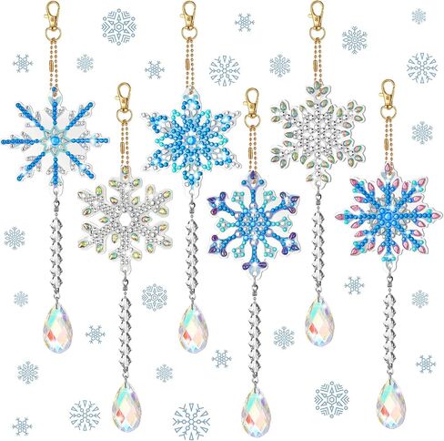6 Pieces Snowflake Diamond Art Kits Double Sided Diamond Art Suncatchers Wind Chimes Hanging Accessories for DIY Crafts Home Windows Decoration in Kuwait