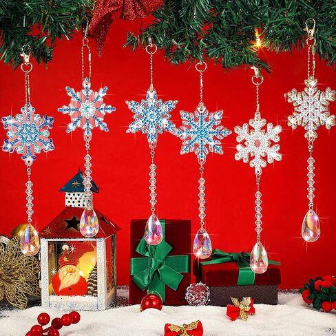 6 Pieces Snowflake Diamond Art Kits Double Sided Diamond Art Suncatchers Wind Chimes Hanging Accessories for DIY Crafts Home Windows Decoration in Kuwait