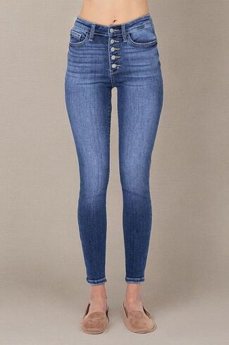 Judy Blue Women's High Waist Button Fly Skinny Jeans 82319 (5) Blue in Saudi Arabia