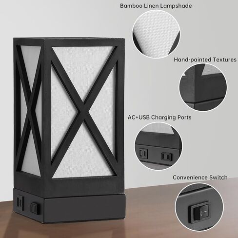Table Lamp, Set of 2 Rustic Farmhouse Nightstand Lamps, 3 Color Temperatures Desk Lamp with USB Charging Ports AC Outlet Vintage Lamp for Living Room Bed Room, Black in Saudi Arabia