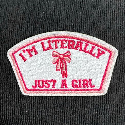 I'm Literally Just A Girl Patch 3" Cutesy Coquette Bow Embroidered Patches for Backpack, Hat, Jackets, Iron On Sew On Patch, Uniform DIY Embroidery PVC Patches Gift, Accessories for Him Her 3 Inch in Saudi Arabia