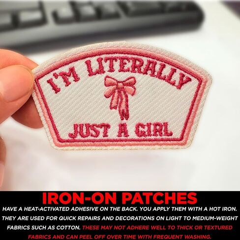 I'm Literally Just A Girl Patch 3" Cutesy Coquette Bow Embroidered Patches for Backpack, Hat, Jackets, Iron On Sew On Patch, Uniform DIY Embroidery PVC Patches Gift, Accessories for Him Her 3 Inch in Saudi Arabia