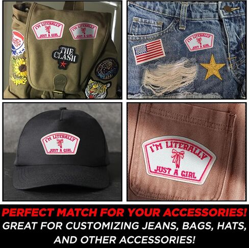 I'm Literally Just A Girl Patch 3" Cutesy Coquette Bow Embroidered Patches for Backpack, Hat, Jackets, Iron On Sew On Patch, Uniform DIY Embroidery PVC Patches Gift, Accessories for Him Her 3 Inch in Saudi Arabia