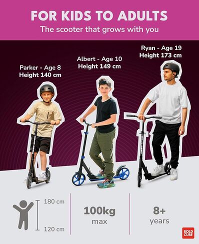 Big 2 Wheeler | سكوتر للأطفال والمراهقين الذين تتراوح أعمارهم بين 7 سنوات | اللعب والتنقل | تعليق أمامي مناسب مع عجلات 200 مم | ارتفاع قابل للتعديل من 86 إلى 111 سم in Kuwait