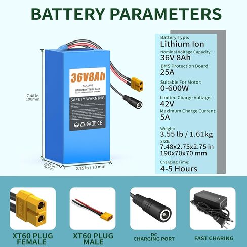 36V Lithium Ebike Battery 8Ah Rechargeable with 25A BMS, Compatible with Jetson Bolt pro Electric Bikes, for 100W-600W Motors E-Scooters, ATVs, Electric Dirt Bikes, Solar Storage (36V8Ah) in Kuwait