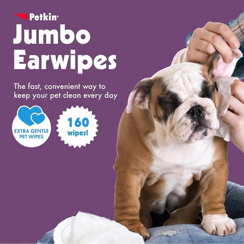 Petkin Jumbo Pet Ear Pipes ، 80 مناديلًا رطبة إضافية ، 2 حزمة -منظف أذن الحيوانات الأليفة المزيف لإزالة الأوساخ ، الرائحة ، وآمنة الشمع ، وسهلة الاستخدام للحيوانات الأليفة للكلاب ، والقطط ، والجزر والقطط in Kuwait