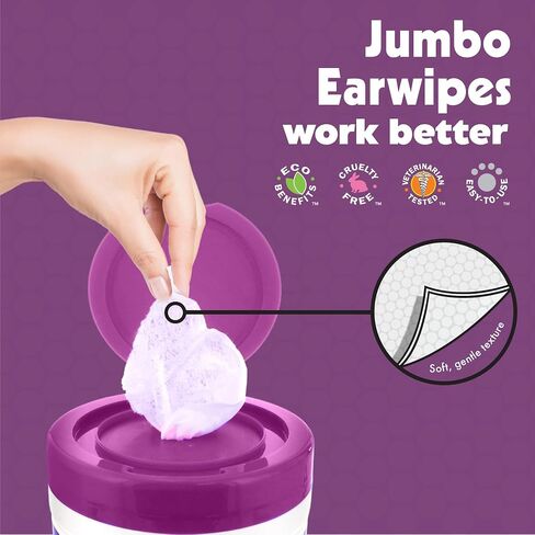 Petkin Jumbo Pet Ear Pipes ، 80 مناديلًا رطبة إضافية ، 2 حزمة -منظف أذن الحيوانات الأليفة المزيف لإزالة الأوساخ ، الرائحة ، وآمنة الشمع ، وسهلة الاستخدام للحيوانات الأليفة للكلاب ، والقطط ، والجزر والقطط in Kuwait