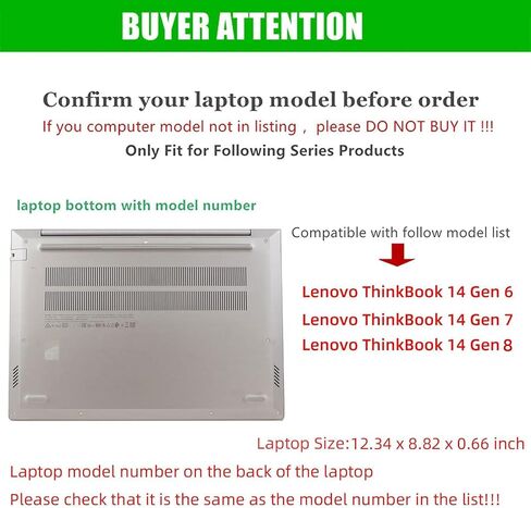 Laptop Cover Case for Lenovo ThinkBook 14 Gen 6 / Gen 7/Gen 8 14" Notebook PC (NOT Working with Other Lenovo Models). 2-in-1 PU Leather Detachable Notebook Sleeve (Black) in Kuwait