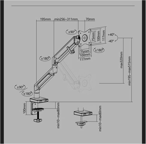 Computer Monitor Stand arm Pneumatic Display Screen Mechanical Cantilever Non-Hole Lifting Base T2-1 in Kuwait