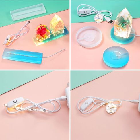 Silicone Molds for Epoxy Resin Silicone Mold with LED Light Set for Resin Crafts DIY LED Lights Display Base Round Square Lighted Stand for Crystal Art in Saudi Arabia